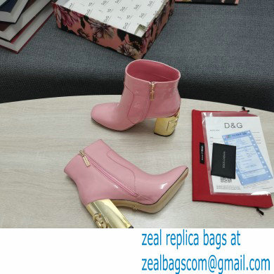 Dolce  &  Gabbana Heel 10.5cm Leather Ankle Boots Patent Pink with DG Karol Heel 2021